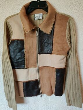 Vintage Boho Hippie Patchwork Faux Leather Zip Jacket Women’s Size Small